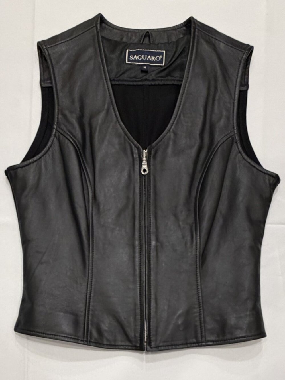Saguaro Black Genuine Leather Zip Front Vest Size M
